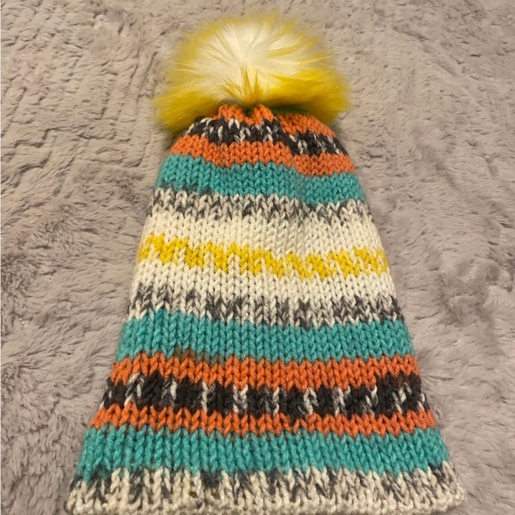 Handknit Colorful Boho Pompom Beanie - Picture 3 of 5